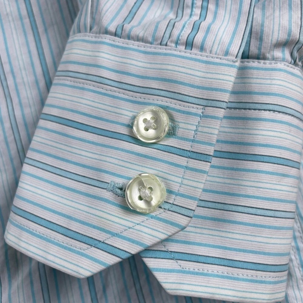 Hugo Boss Dress Shirt Men's Size 42 16.5 Blue Striped Button Up Long Sleeve - Picture 4 of 13